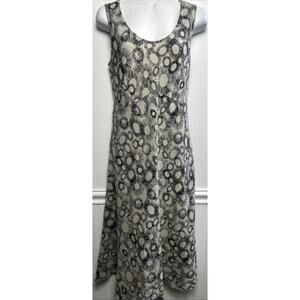 Cut Loose Linen Midi Tank Dress Medium Gray Black Geo Pattern Round Neck Popover